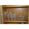 Image 1 : Shelf lot of collectibles incuding crystal stemware, center bowl, vase and a canteen of Rogers Bros.