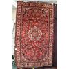 Image 1 : 100% handmade Iranian wool carpet "Hamdan" with center medallion, red background and overall floral 