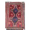 Image 1 : 100% handmade Iranian scatter rug "Fasa" with double medallion, red background and highlights of blu