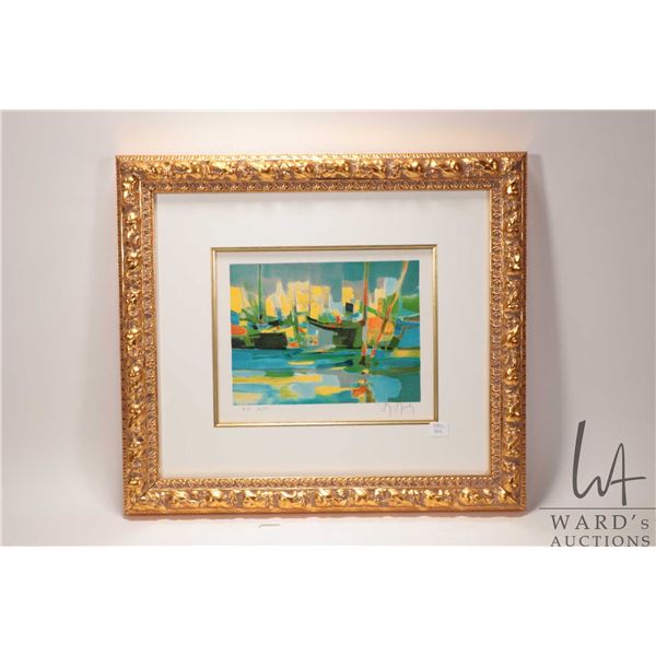 Mouly, Marcel, gilt framed lithograph print "Le Port Jaune, 1992" pencil signed by artist proof out 