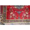 Image 2 : 100% handmade Iranian wool carpet "Tabriz" with center medallion, red background and highlights of g