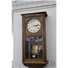 Image 1 : Antique English art deco style wall clock, with visible pendulum and roman numerals, not working at 