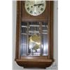 Image 3 : Antique English art deco style wall clock, with visible pendulum and roman numerals, not working at 