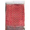 Image 1 : 100% handmade Iranian wool carpet "Turkman" with red background and overall geometric design, highli
