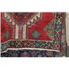 Image 2 : 100% handmade Iranian wool carpet "Sarab" with geometric design with red background, highlights incl
