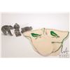 Image 1 : Three small soapstone carvings including a 4" long bear and a pair of hand made mittens