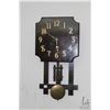 Image 1 : Antique Arts & Crafts style oak wall clock labeled "The National Clock & Manufacturing Company, Chic
