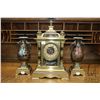 Image 1 : Antique brass cased 16" French clock with hand painted chinoserie/ carp fish decoration, not working