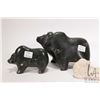 Image 4 : Two hand carved stoneware musk ox including 7" and 5" plus a carved stone seal