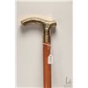 Image 1 : Wooden shaft walking stick with brass handle and tip, 33 1/2" in height