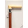 Image 1 : Antique malacca wood walking stick with elephant ivory handle, sterling silver collar engraved with 
