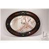 Image 1 : Antique oval convex glass frame with silk embroidered peacock, outside dimension 19" X 25"