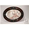 Image 2 : Antique oval convex glass frame with silk embroidered peacock, outside dimension 19" X 25"