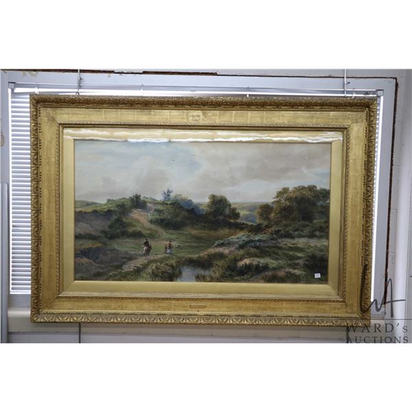 John Steeple (1823-1887) Antique gilt framed original watercolour painting of a idyllic country road