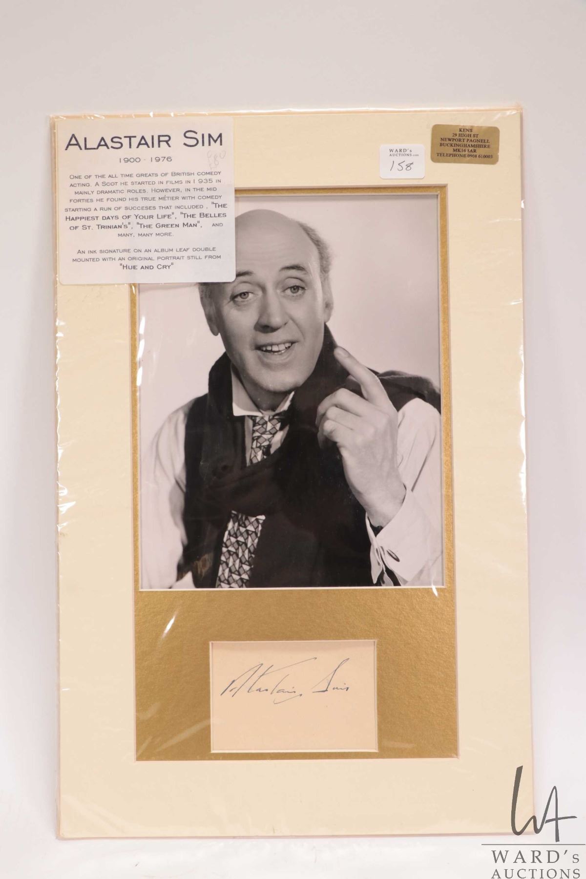 Alastair Sim, British actor double mounted, mat framed black and white ...