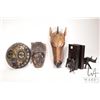 Image 1 : Three hand carved African masks including 14" zebra, mask with inlaid brass and glass beads etc. plu