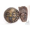 Image 2 : Three hand carved African masks including 14" zebra, mask with inlaid brass and glass beads etc. plu