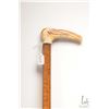Image 1 : Antique/ vintage wooden walking stick made from a hardwood yard stick, with attached stag handle top