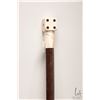 Image 1 : Antique walking stick with carved ivory collar and dice top plus horn tip, 36" in height  Note: Cana