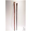 Image 2 : Two walking sticks including hand carved Alsatian 34 1/2" in height, note: missing lower jaw and a f