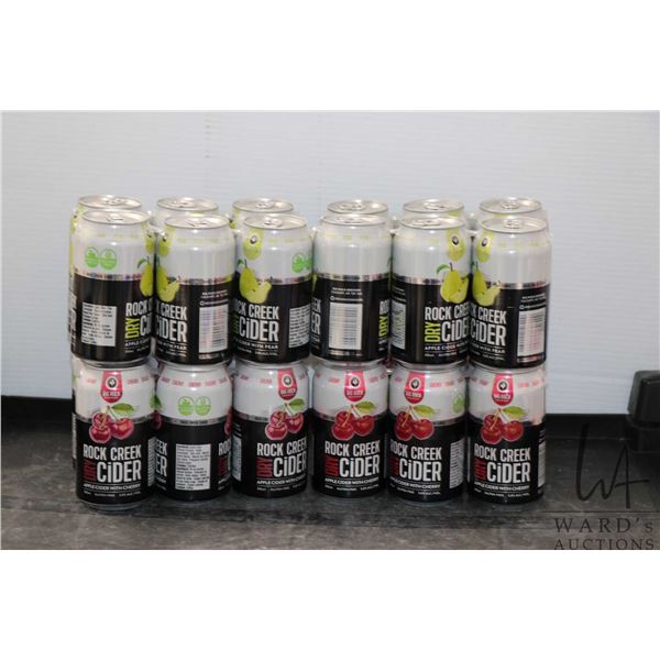 Four 6 packs of Rock Creek dry ciders including two packs Apple Cider With Pear and two packs Apple 