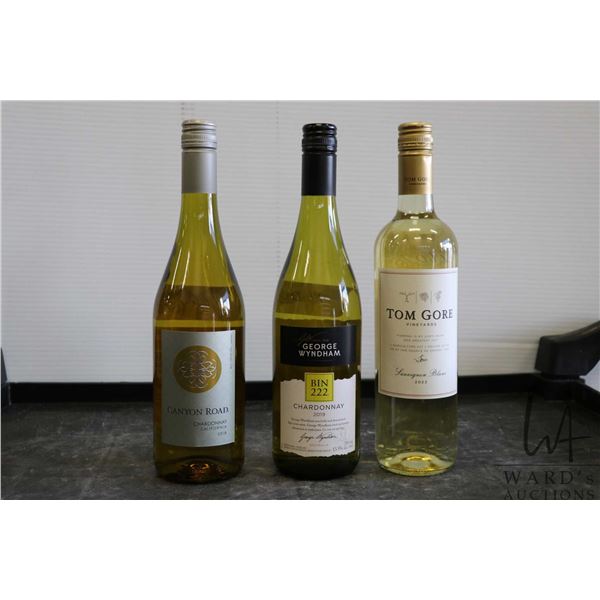 Three bottles of wine including Canyon Road Chardonnay 2018 750ml / 13% ABV, George Wyndham Chardonn