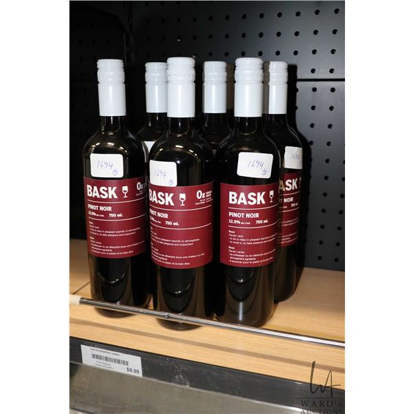 Nine bottles of Bask Pinot Noir / 750ml / 12.5% ABV   Note: Alcohol cannot be insured by any courier