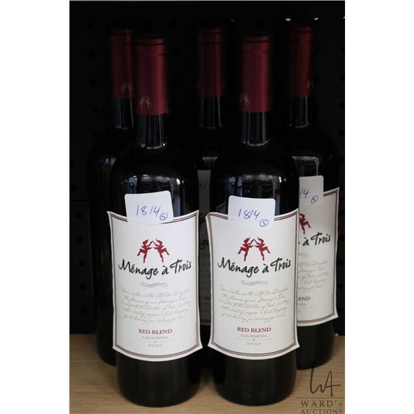 Five bottles of Menage a Trois Red Blend 2020 750ml  Note: Alcohol cannot be insured by any courier 