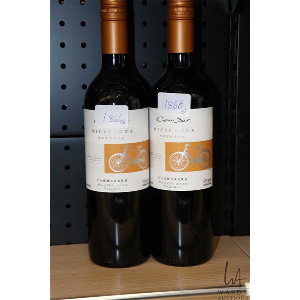 Two bottles of Cono Sur Bicicleta Reserva Carmenere 2019 750ml / 13.5% ABV  Note: Alcohol cannot be 