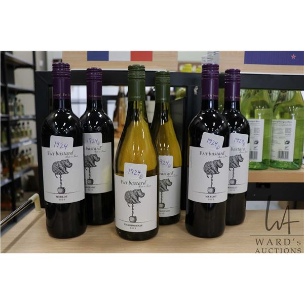 Six assorted bottles of Fat Bastard wines including four Merlot 2019 750ml, and two Chardonnay 2019 