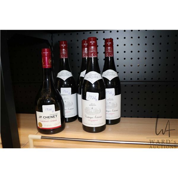 Five assorted bottles of wine including four Laurent Miquel Vendanges Nocturnes Classic 2018, and on