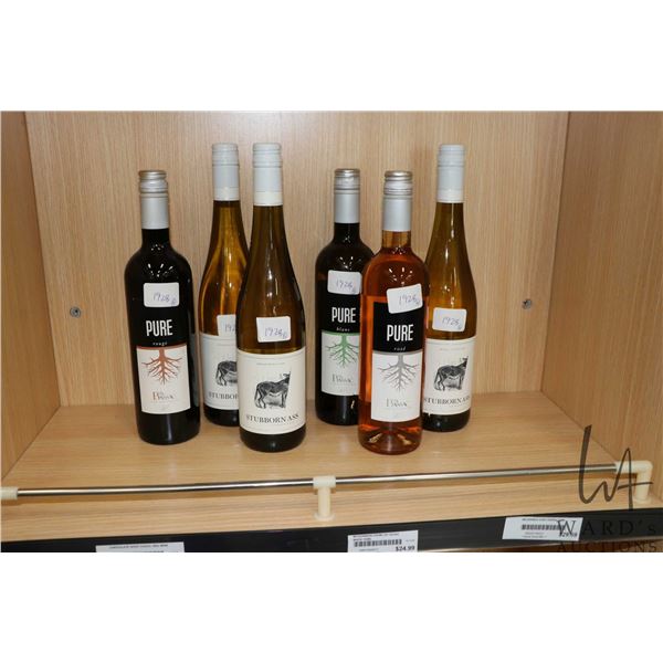 Six assorted bottles of wine including three Stubbornass German White Wine 750ml, one Pure Rouge 750