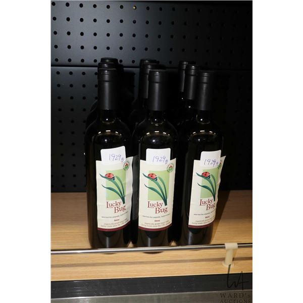 Nine bottles of Lucky Bug Shiraz   Note: Alcohol cannot be insured by any courier in Canada. Local p