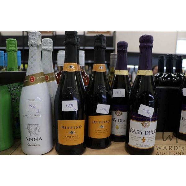 Seven assorted bottles of wine including two Baby Duck Sparkling Rose Wine 750ml / 7% ABV, three Ruf