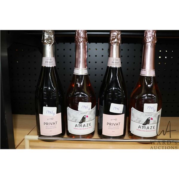 Four assorted wine bottles including two Privat Brut Nature Reserva Rose 2018 750ml, and two Amaze s