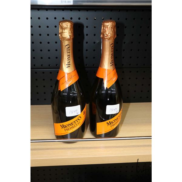 Two bottles of Mionetto Prosecco Note: Alcohol cannot be insured by any courier in Canada. Local pic