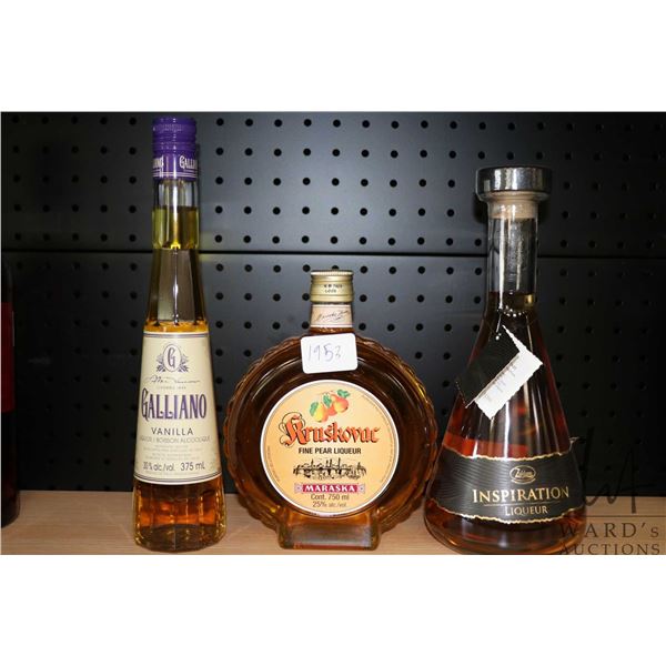 Three assorted bottles of liqueur including one Galliano Vanilla 375ml / 30% ABV, one Kruskovac Fine