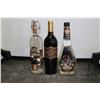 Image 1 : Three assorted bottles of liquor including one 360 Double Chocolate Flavoured Vodka 750ml / 35% ABV,