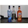 Image 1 : Three assorted bottles of vodka including one Pinnacle Vodka 750ml / 40% ABV, one T-Rex Vodka 1.14L 