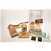 Image 1 : Selection of collectibles including cigarette tins, tobacco cutter, antique bottle etc.