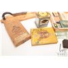 Image 3 : Selection of collectibles including cigarette tins, tobacco cutter, antique bottle etc.