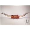 Image 1 : Set of mounted steers horns with tooled leather wrapping 46" wide