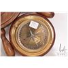 Image 4 : Ships compass paperweight, a ship's wheel with mounted clock, not working at time of cataloguing