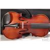 Image 2 : Unmarked 3/4 size violin. Recent work includes bridge installed and tuning. Includes black case, not