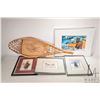 Image 1 : Five pieces of First Nations collectible including framed watercolours, prints and snowshoe with lea