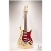 Image 1 : Red Fox Strat style guitar signed by the Family Brown band, ivory colour, SSS pickup configuration, 