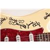 Image 4 : Red Fox Strat style guitar signed by the Family Brown band, ivory colour, SSS pickup configuration, 
