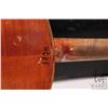 Image 8 : Unmarked 4/4 violin. Includes two bows, extra bridge and a black wooden case with blue felt lining. 