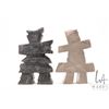 Image 2 : Two soapstone Inukshuks including carved with face and signature on base and one unsigned, each appr