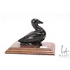 Image 2 : Soapstone duck mounted on wooden plaque, labeled on base "Artist-Adamie", signature on soapstone not